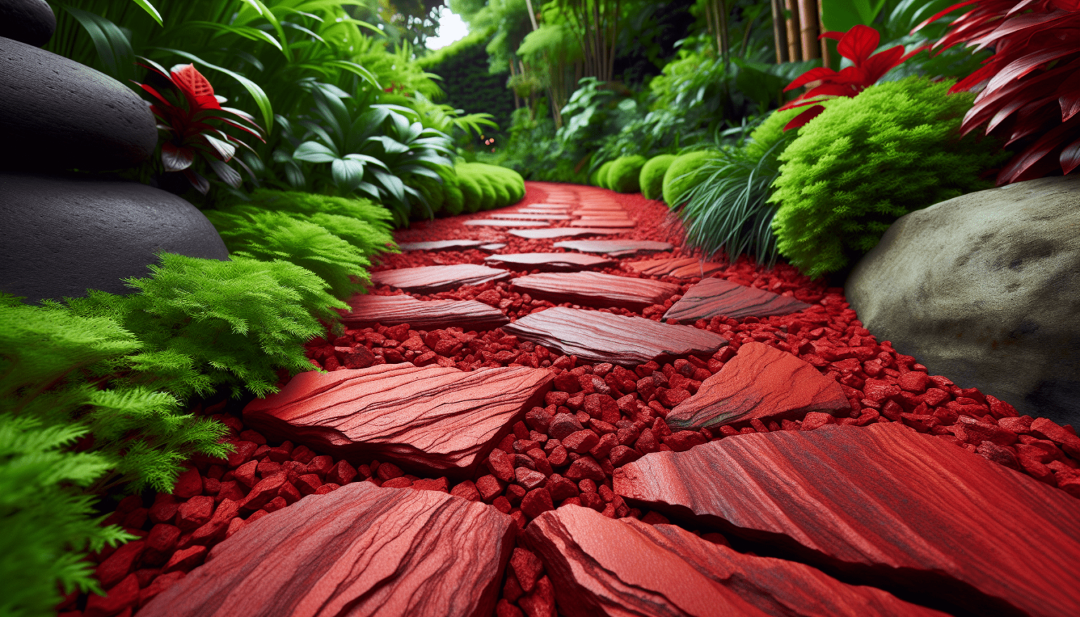 Garedn Red Rocks Using Red Rock For Garden Pathways And Borders - Lillys Landscape Supply